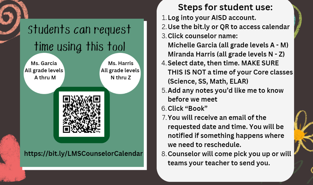 Schedule time with the counselor: Click here